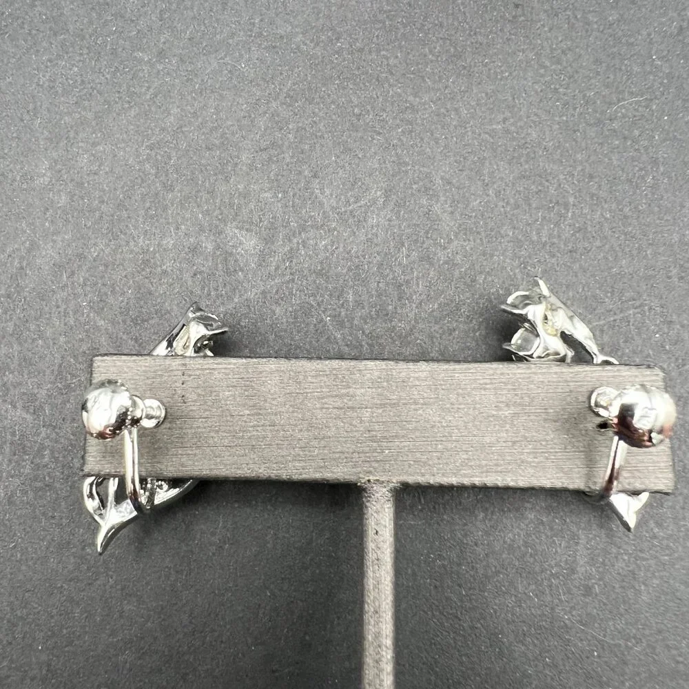 Vintage Star Screw Back Earrings‎ Purple Pink AB Rhinestone Flower Silver Tone